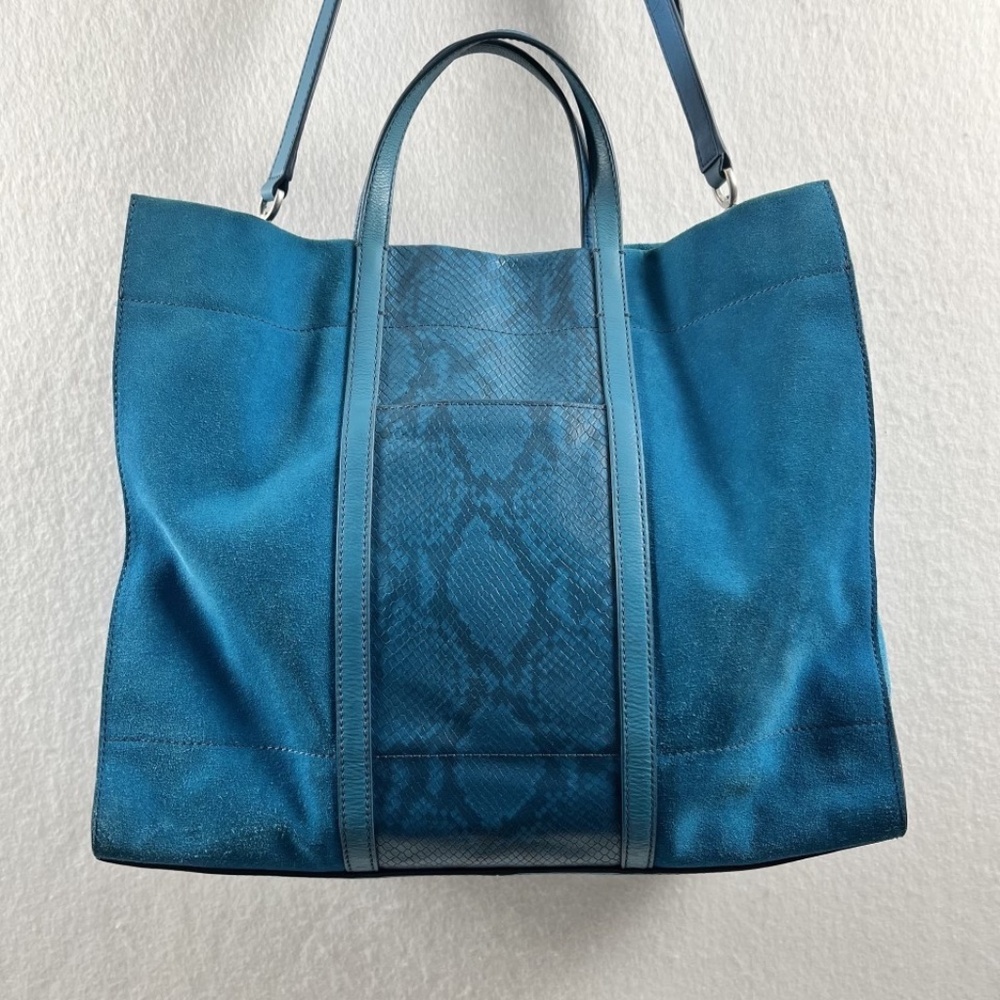 Fossil Suede and Leather Lagoon Blue Carmen Tote Shopper Purse Bag - no key